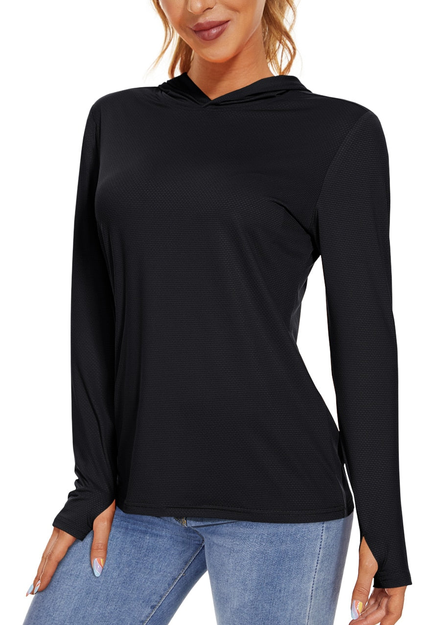 Summer UV/Sun Protection Outdoor Hooded T-shirt Women's Hoodie Shirt UPF 50+ Long Sleeve Fishing Hiking Athletic Shirts The Clothing Company Sydney