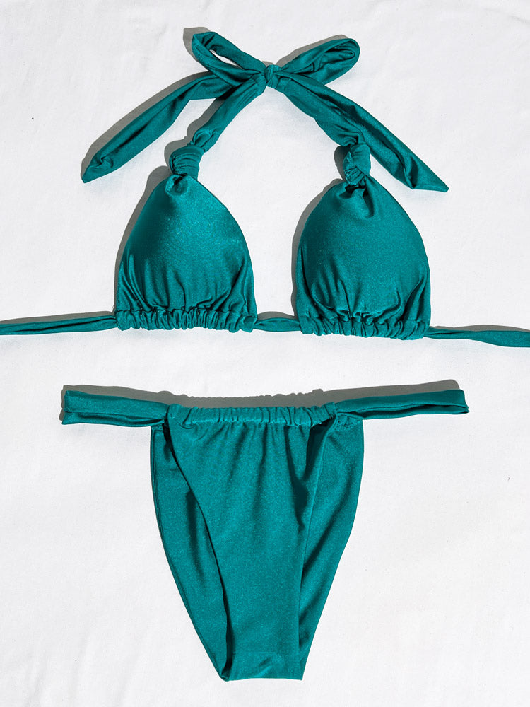 Pleated Bikinis Swimsuit Triangle Bikini Set Swimwear Halter Bathing Suits Bandage Beachwear The Clothing Company Sydney