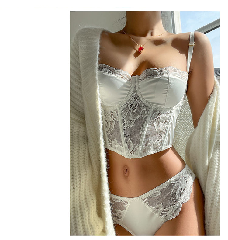 Lace Embroidery Bra Set Lingerie Steel Rubber Bone Push Up Bras French Brassiere Top and Panty Set Underwear The Clothing Company Sydney