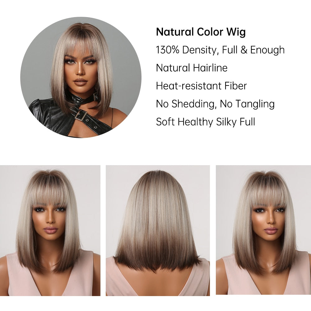 Short Straight Synthetic Wigs for Women Blonde to Brown Ombre Bob Wigs with Bangs Daily Cosplay Party Heat Resistant Wigs The Clothing Company Sydney