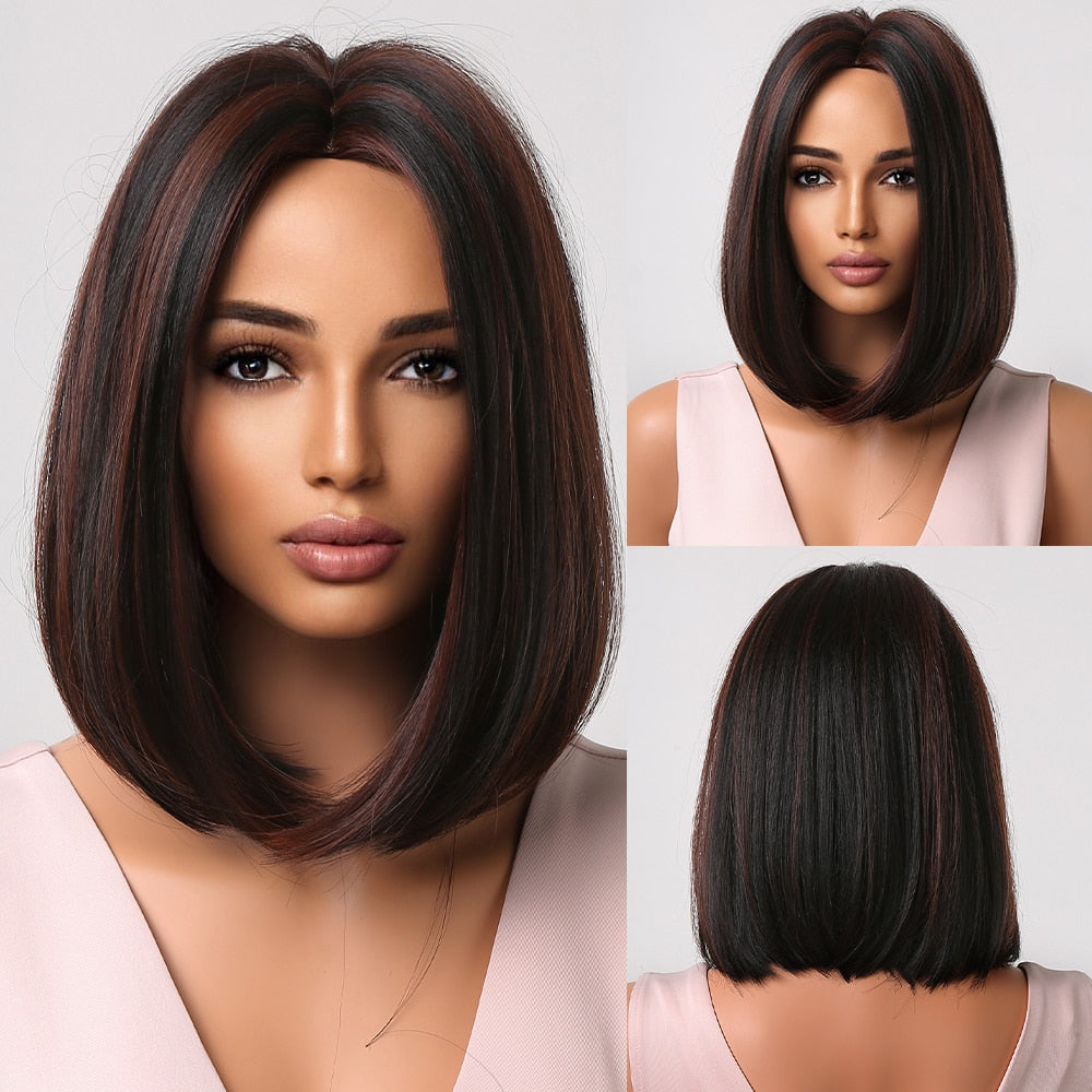 Short Straight Synthetic Wigs for Women Blonde to Brown Ombre Bob Wigs with Bangs Daily Cosplay Party Heat Resistant Wigs The Clothing Company Sydney