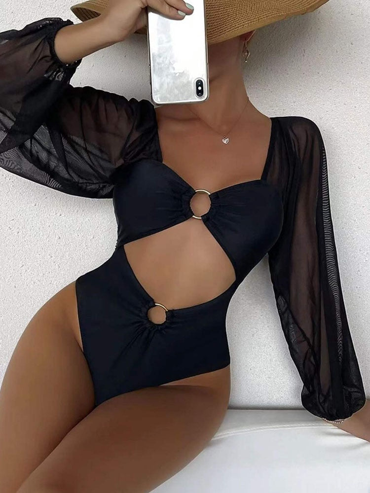One Piece Swimsuit Swimwear Solid Long Sleeve Backless Rhinestones Diamond Thong Bathing Suit Monokini The Clothing Company Sydney