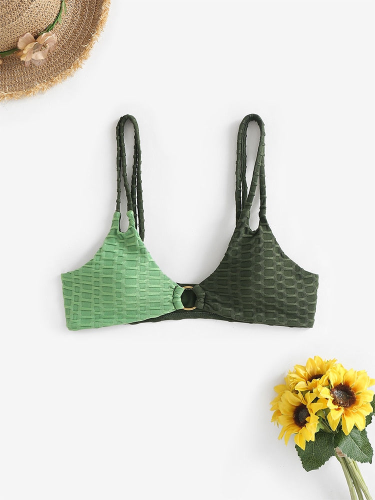 Two Tone Color Block O-ring Honeycomb Textured Bikini Swimwear Mix & Match Swimsuit Separates Beach Top And Bottom The Clothing Company Sydney