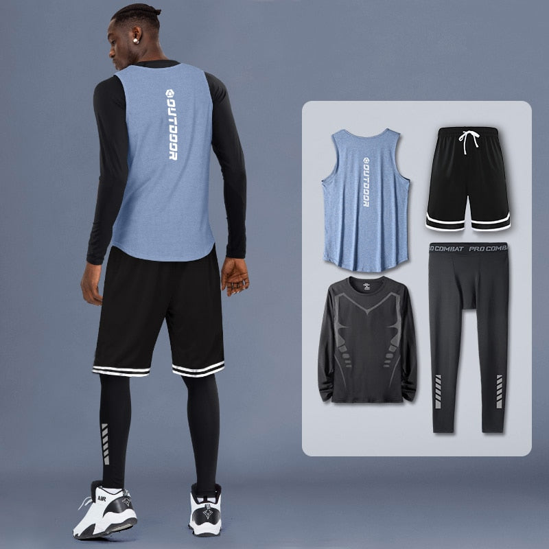 4 Piece/Set Men's Basketball Tracksuit Gym Fitness Compression Sports Suit Running Jogging Sport Wear Exercise Workout Tights Shorts The Clothing Company Sydney