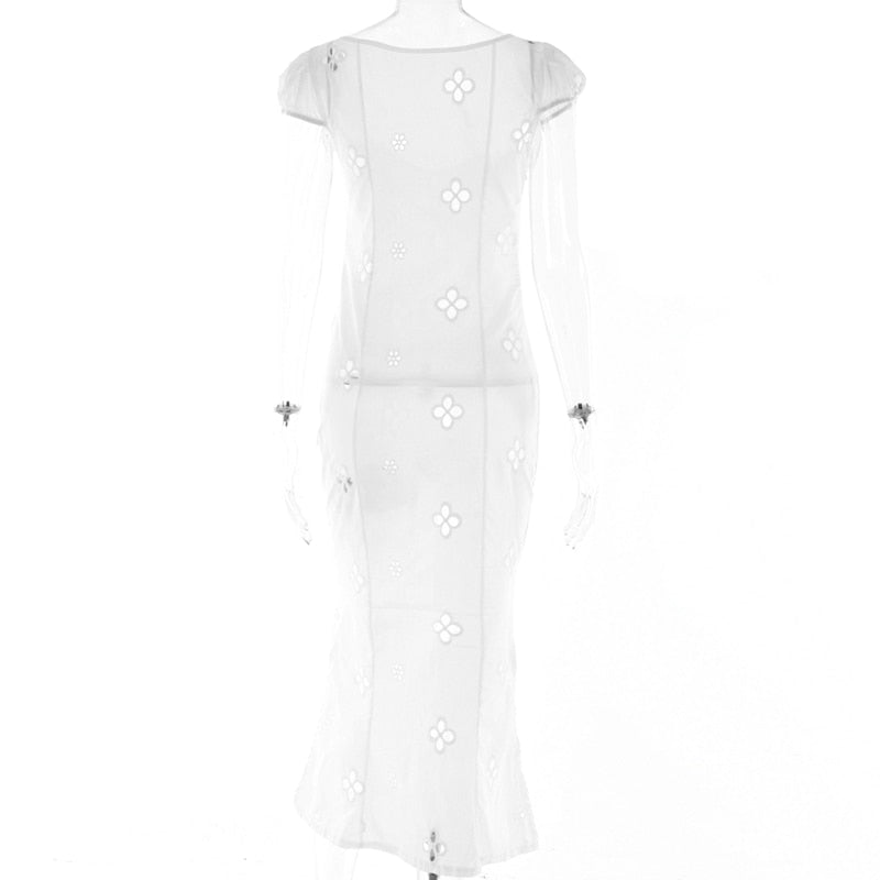 Square Neck Black White Mini Summer High Waist Short Sleeve Beachwear Bodycon Hollow Out Sundress Dress The Clothing Company Sydney