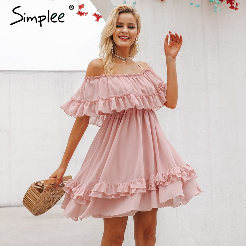 Elegant ruffle off shoulder Spaghetti strap chiffon summer dress The Clothing Company Sydney