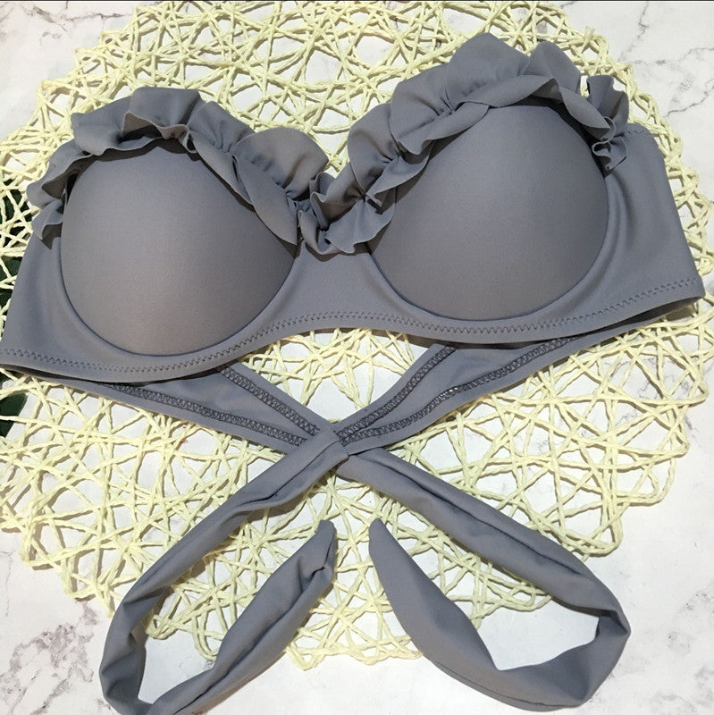 2 Piece Padded Push Up Strapless Ruffle Bra Low Waist Bikini Swimwear Set The Clothing Company Sydney