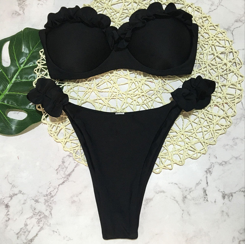 2 Piece Padded Push Up Strapless Ruffle Bra Low Waist Bikini Swimwear Set The Clothing Company Sydney