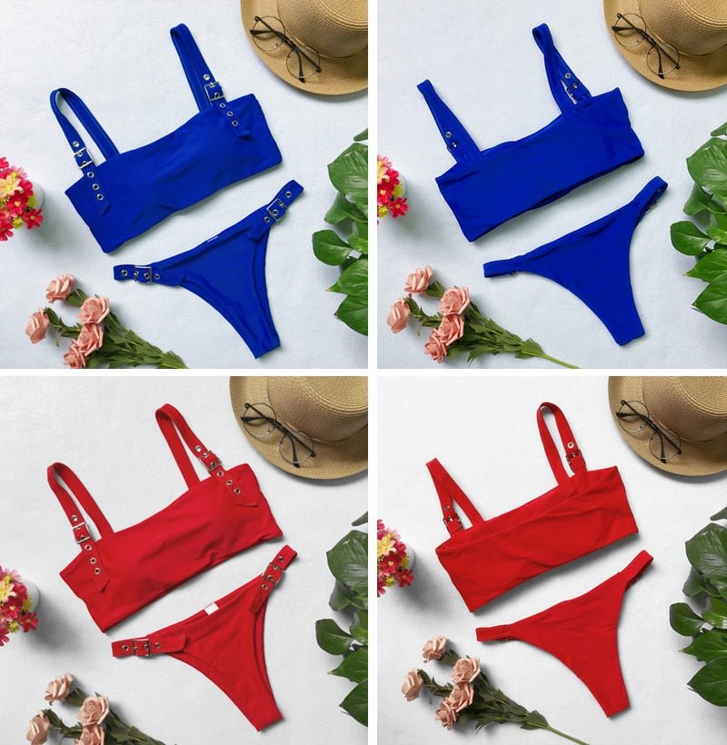 Bandeau push up buckle High waist Sports bathing suit Summer Brazilian micro bikini Thong G String Swimwear Swimsuit The Clothing Company Sydney