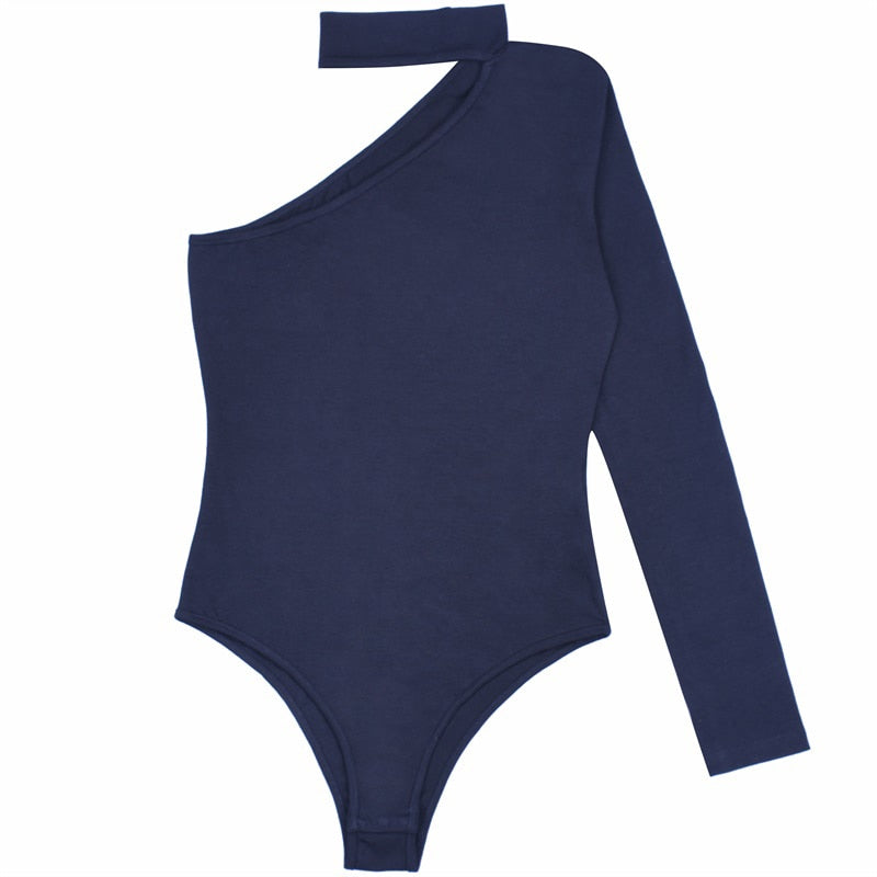 Cotton halter one shoulder Choker Long Sleeve bodysuit The Clothing Company Sydney