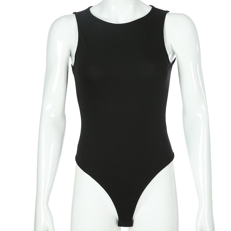 Black Sleeveless Ribbed Knitted Summer Solid Basic Bodycon Jumpsuit Body Women Fashion Bodysuit The Clothing Company Sydney