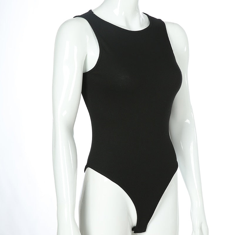 Black Sleeveless Ribbed Knitted Summer Solid Basic Bodycon Jumpsuit Body Women Fashion Bodysuit The Clothing Company Sydney