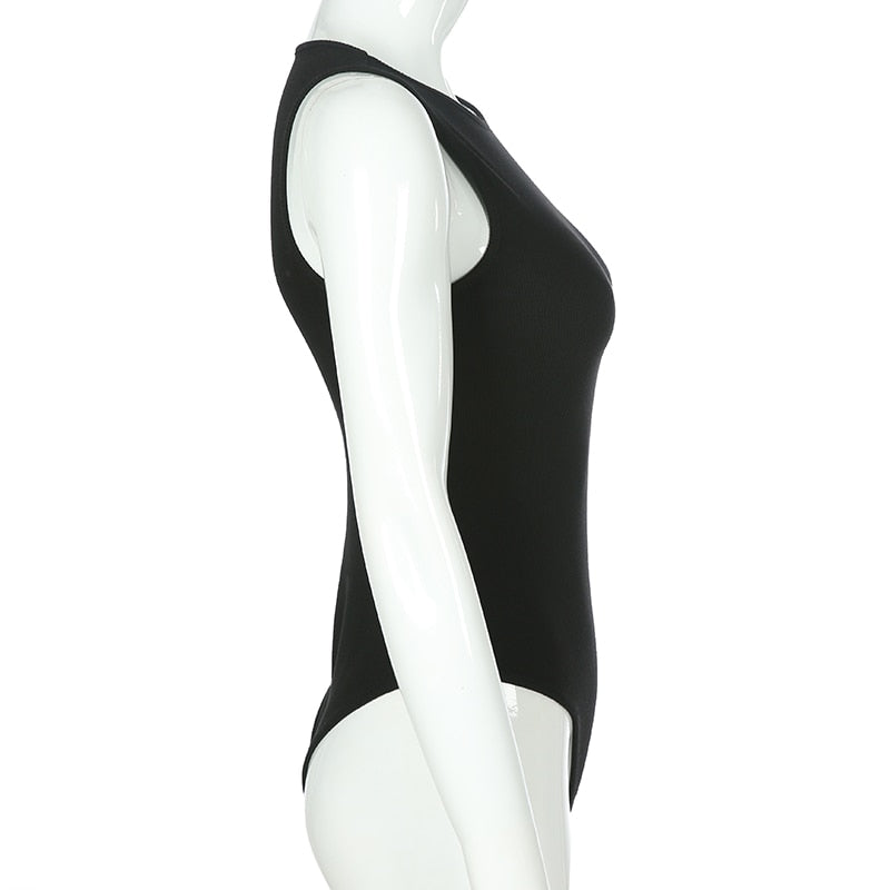 Black Sleeveless Ribbed Knitted Summer Solid Basic Bodycon Jumpsuit Body Women Fashion Bodysuit The Clothing Company Sydney