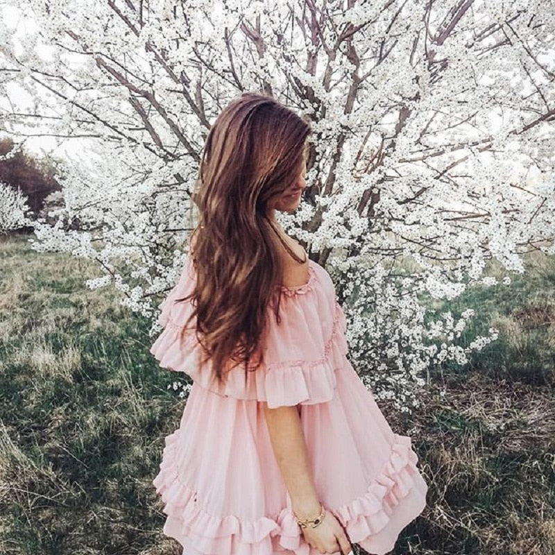 Elegant ruffle off shoulder Spaghetti strap chiffon summer dress The Clothing Company Sydney