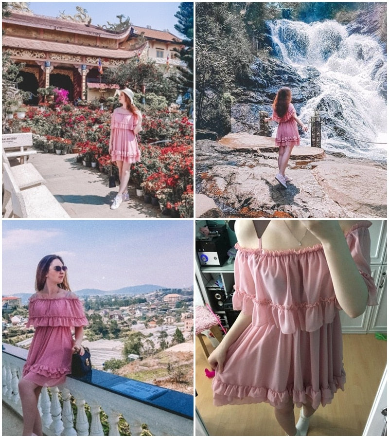 Elegant ruffle off shoulder Spaghetti strap chiffon summer dress The Clothing Company Sydney