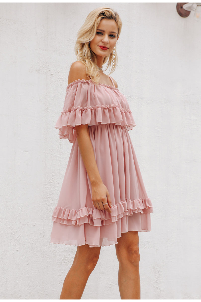 Elegant ruffle off shoulder Spaghetti strap chiffon summer dress The Clothing Company Sydney