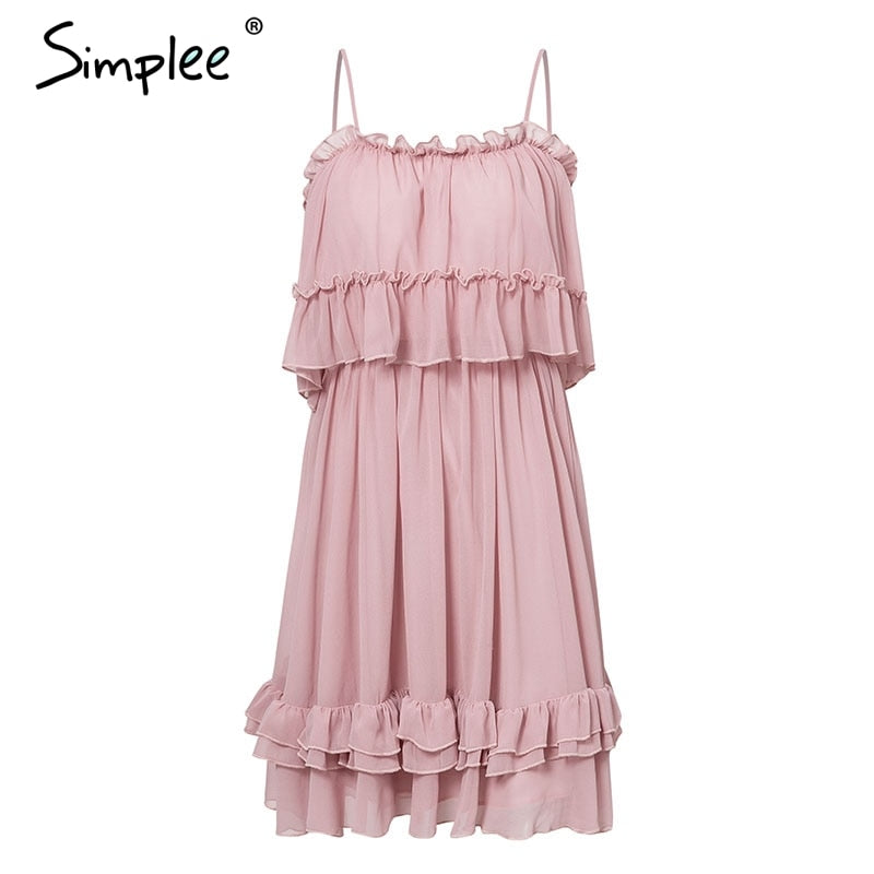 Elegant ruffle off shoulder Spaghetti strap chiffon summer dress The Clothing Company Sydney