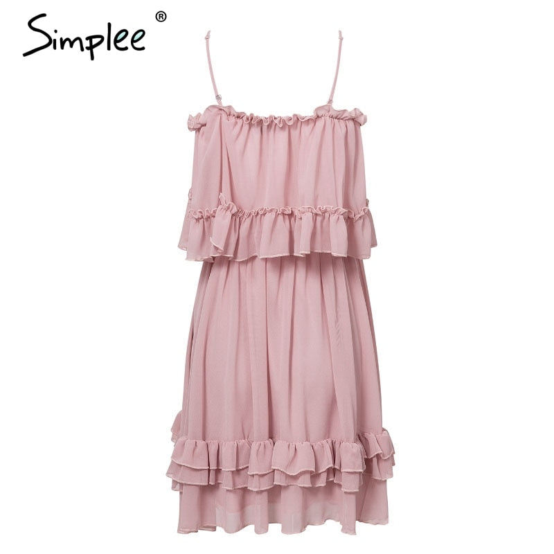 Elegant ruffle off shoulder Spaghetti strap chiffon summer dress The Clothing Company Sydney