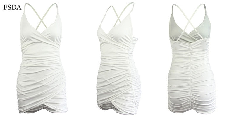 Deep V Neck Bodycon Backless Ruched Side Slit Back Cross Spaghetti Strap Summer Club Mini Party Dresses The Clothing Company Sydney