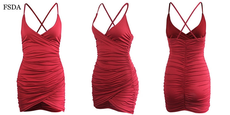 Deep V Neck Bodycon Backless Ruched Side Slit Back Cross Spaghetti Strap Summer Club Mini Party Dresses The Clothing Company Sydney