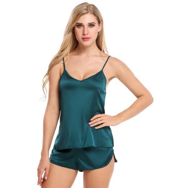 Summer Sleepwear Pyjamas Set Solid Adjustable Strap Cami Top Shorts Satin Loose Female Nightwear The Clothing Company Sydney
