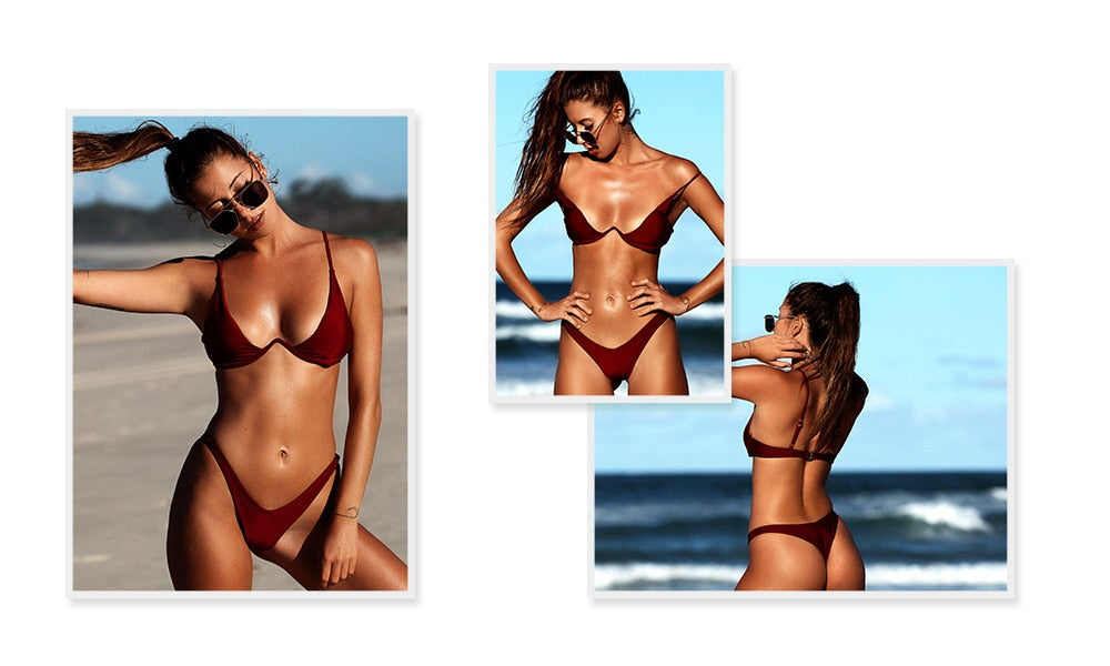 2 Piece Brazilian Push Up Underwire Swimming Bathing Suit Beachwear Bikini Set The Clothing Company Sydney
