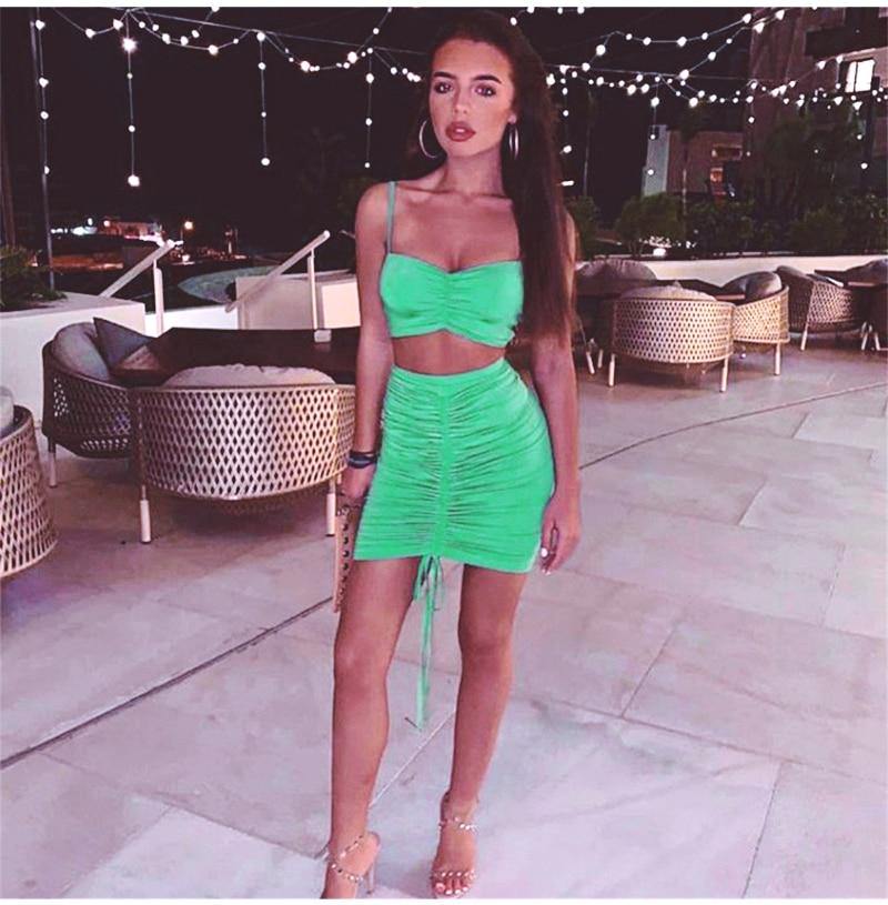 2 Piece Set Women Green Summer Outfits Ruched Tight Sexy Two Piece Set Crop Top And Skirt Set Club Wear Matching Sets The Clothing Company Sydney