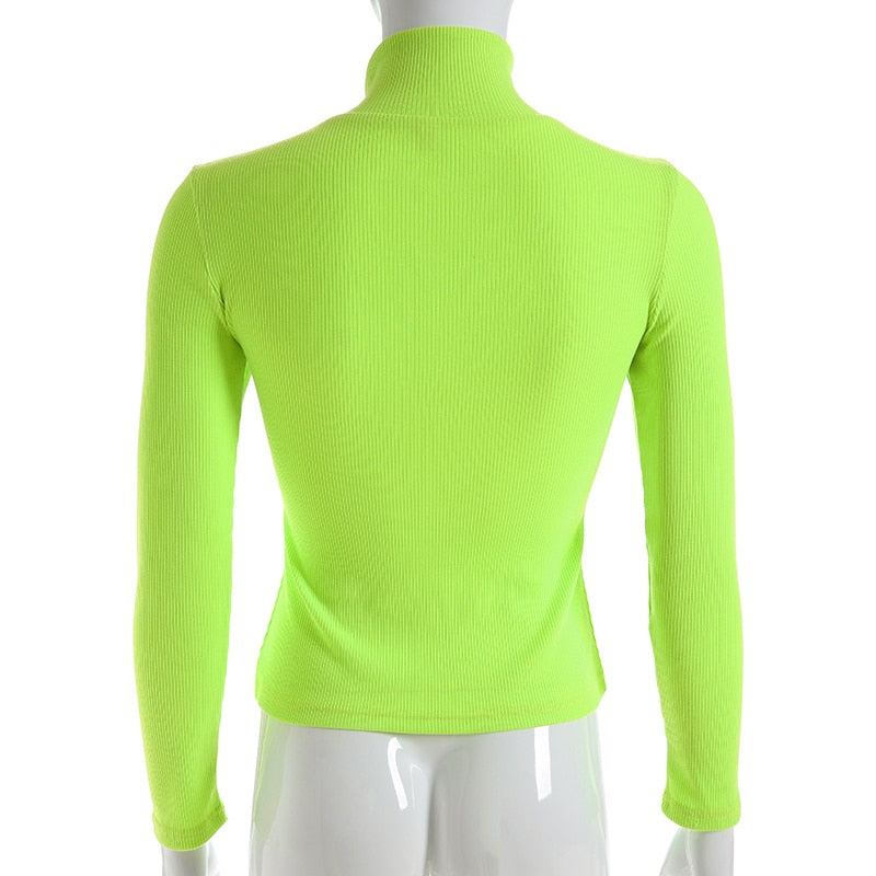 Autumn Winter turtleneck long sleeve neon green t-shirts knitted neon top tee shirt basic Top The Clothing Company Sydney