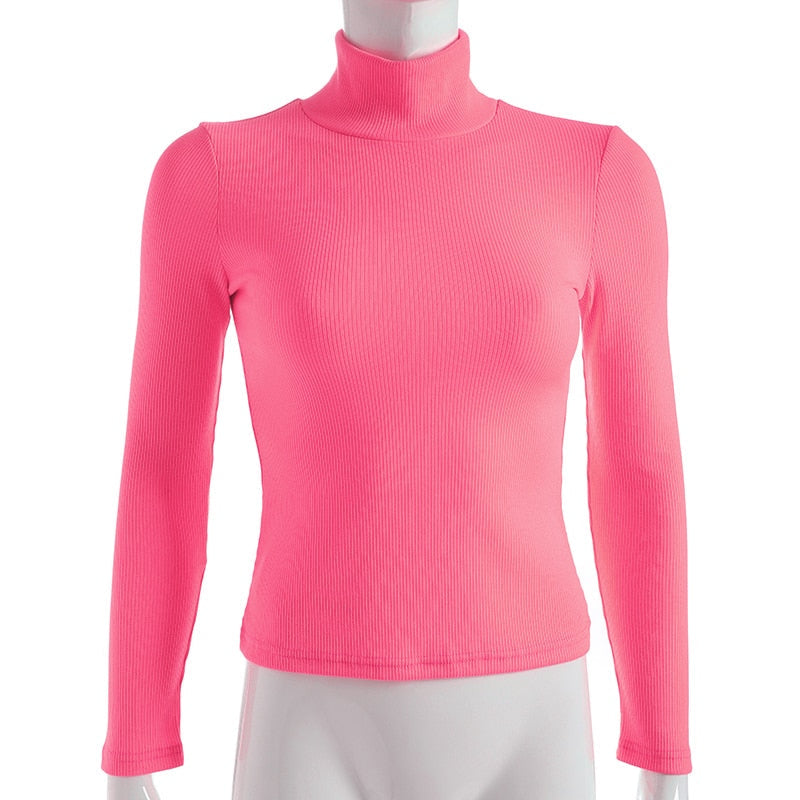 Autumn Winter turtleneck long sleeve neon green t-shirts knitted neon top tee shirt basic Top The Clothing Company Sydney