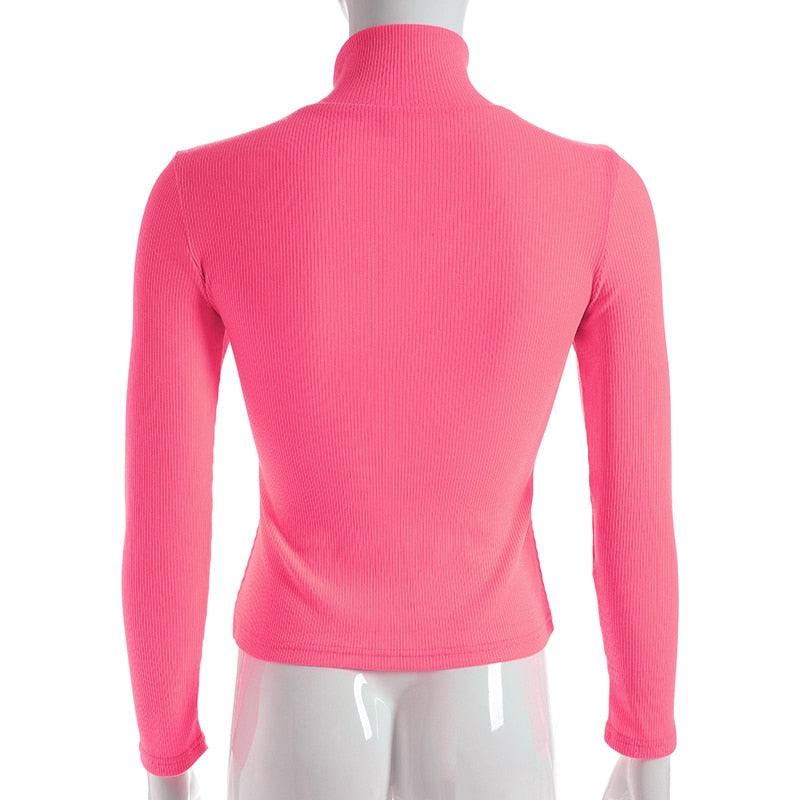 Autumn Winter turtleneck long sleeve neon green t-shirts knitted neon top tee shirt basic Top The Clothing Company Sydney