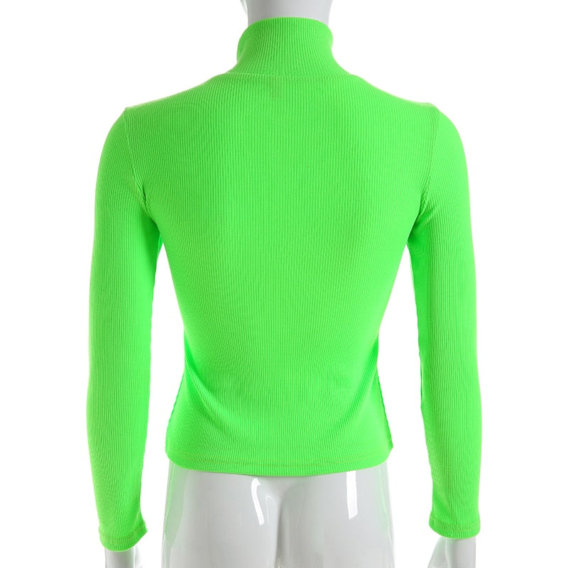 Autumn Winter turtleneck long sleeve neon green t-shirts knitted neon top tee shirt basic Top The Clothing Company Sydney
