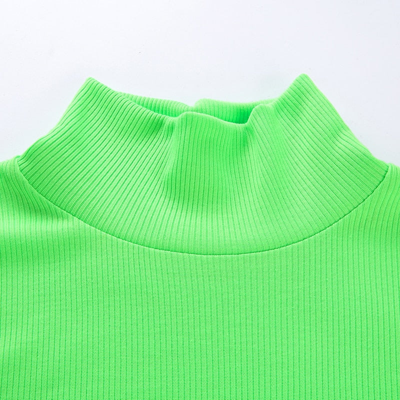 Autumn Winter turtleneck long sleeve neon green t-shirts knitted neon top tee shirt basic Top The Clothing Company Sydney