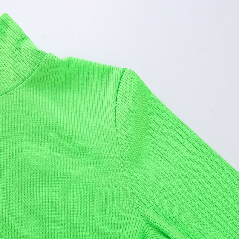 Autumn Winter turtleneck long sleeve neon green t-shirts knitted neon top tee shirt basic Top The Clothing Company Sydney