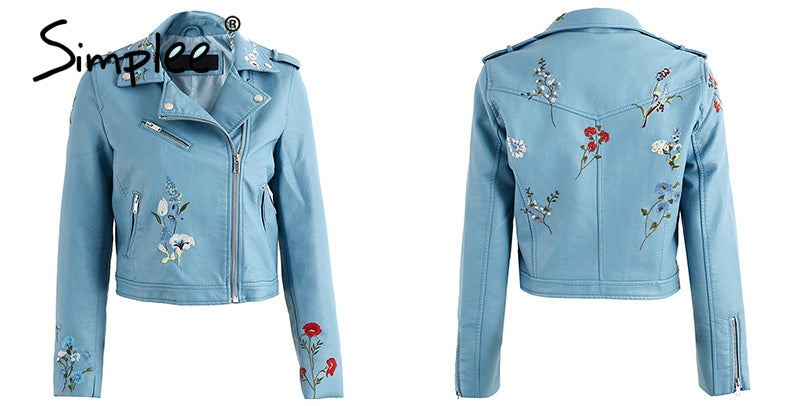 Embroidery faux leather coat Motorcycle zipper wine red leather jacket women Fashion cool outerwear winter jacket The Clothing Company Sydney