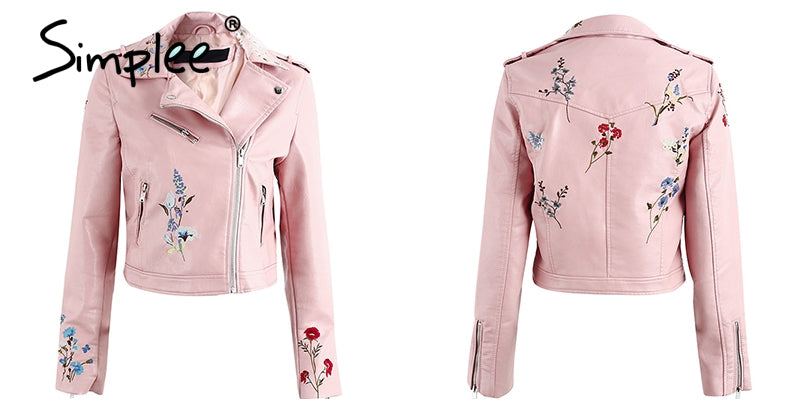 Embroidery faux leather coat Motorcycle zipper wine red leather jacket women Fashion cool outerwear winter jacket The Clothing Company Sydney