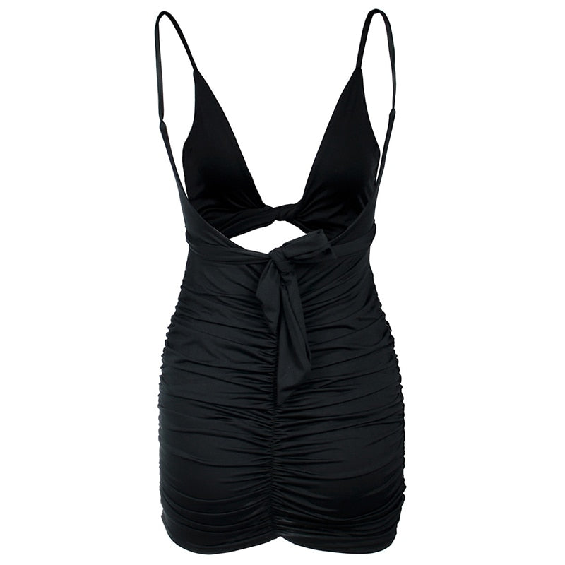 Summer Hollow Out Sexy Warp V Neck Backless Bow Tie Party Beach Casual Bandage Bodycon Dress Women The Clothing Company Sydney