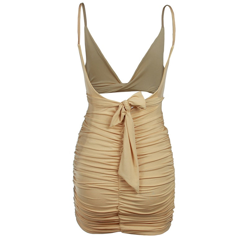 Summer Hollow Out Sexy Warp V Neck Backless Bow Tie Party Beach Casual Bandage Bodycon Dress Women The Clothing Company Sydney