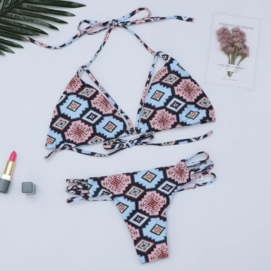 Bandage Push Up Swimwear Low Waist Swimsuit Brazilian Thong G String Bikini Set Bathing Suits Beachwear The Clothing Company Sydney