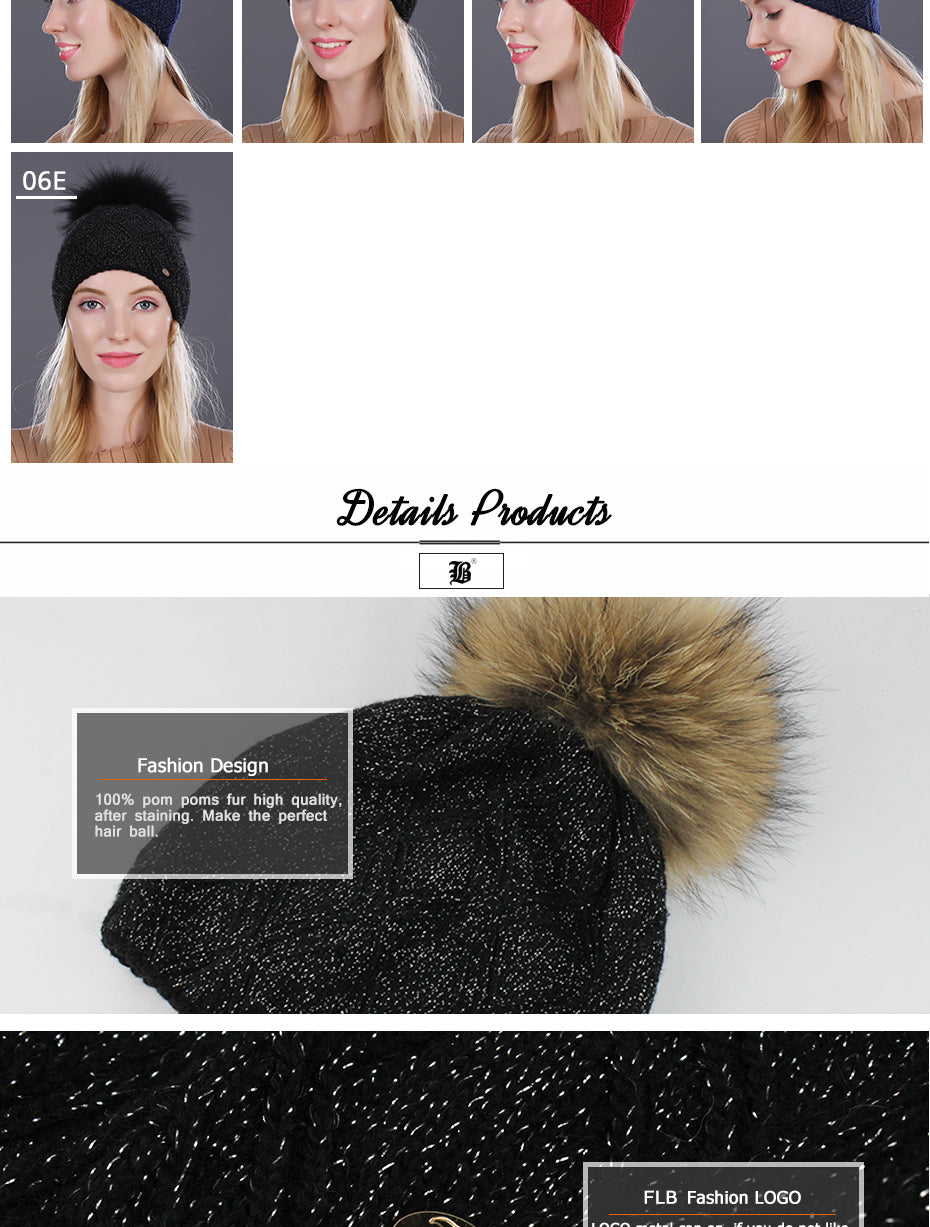 Winter fur Beanie cap women's cashmere wool cotton Big Real Raccoon fur pom poms fur winter hat The Clothing Company Sydney