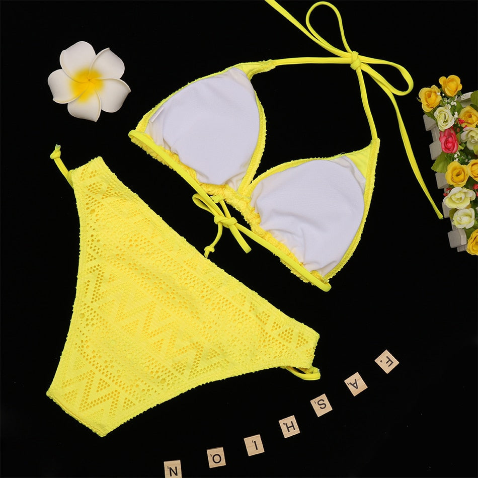 Brazilian Deep V Top Swimsuit Sexy Push Up Bandage Swimwear Bathing Suit Beachwear Bikini Set The Clothing Company Sydney