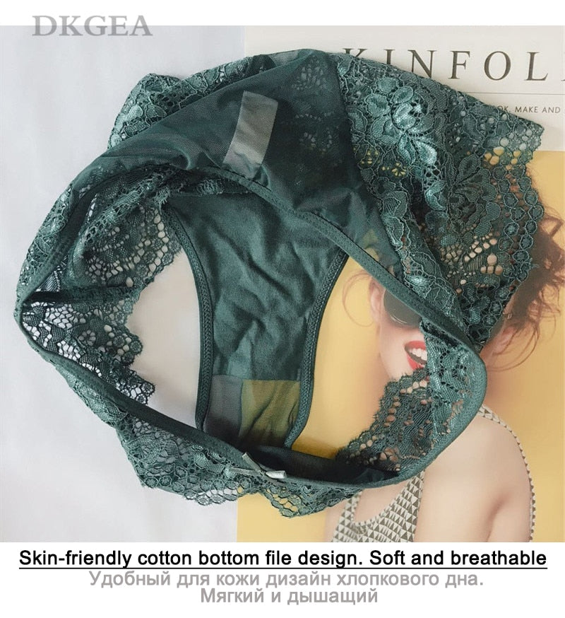 3 Piece Low-rise White+Green+Red wine Underwear Lace Transparent Briefs Hollow Out Embroidery Panty The Clothing Company Sydney