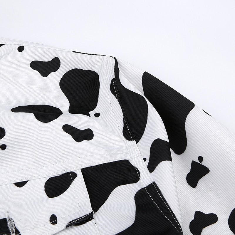 Streetwear Cow Print Cropped Casual Buttons Coat Women Cardigan Spring Autumn Basic Jacket The Clothing Company Sydney