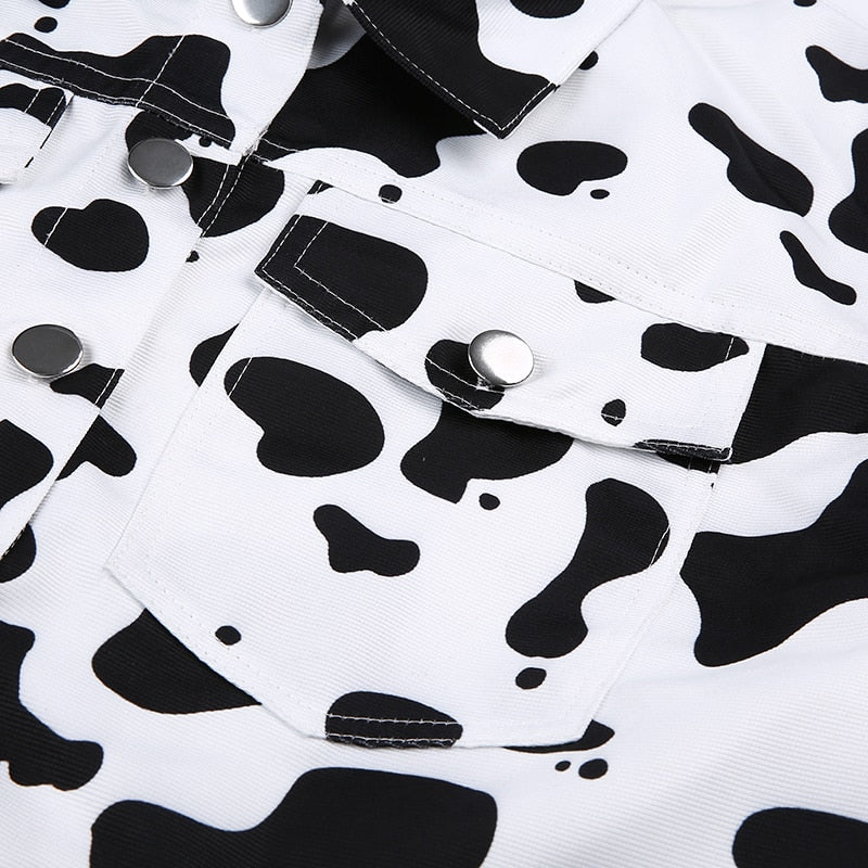 Streetwear Cow Print Cropped Casual Buttons Coat Women Cardigan Spring Autumn Basic Jacket The Clothing Company Sydney