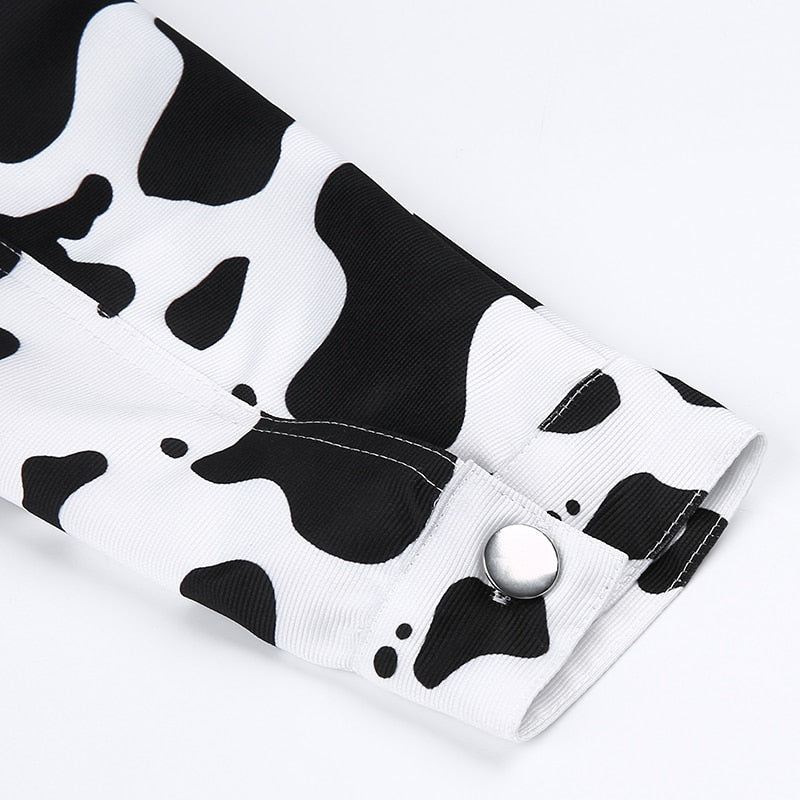 Streetwear Cow Print Cropped Casual Buttons Coat Women Cardigan Spring Autumn Basic Jacket The Clothing Company Sydney