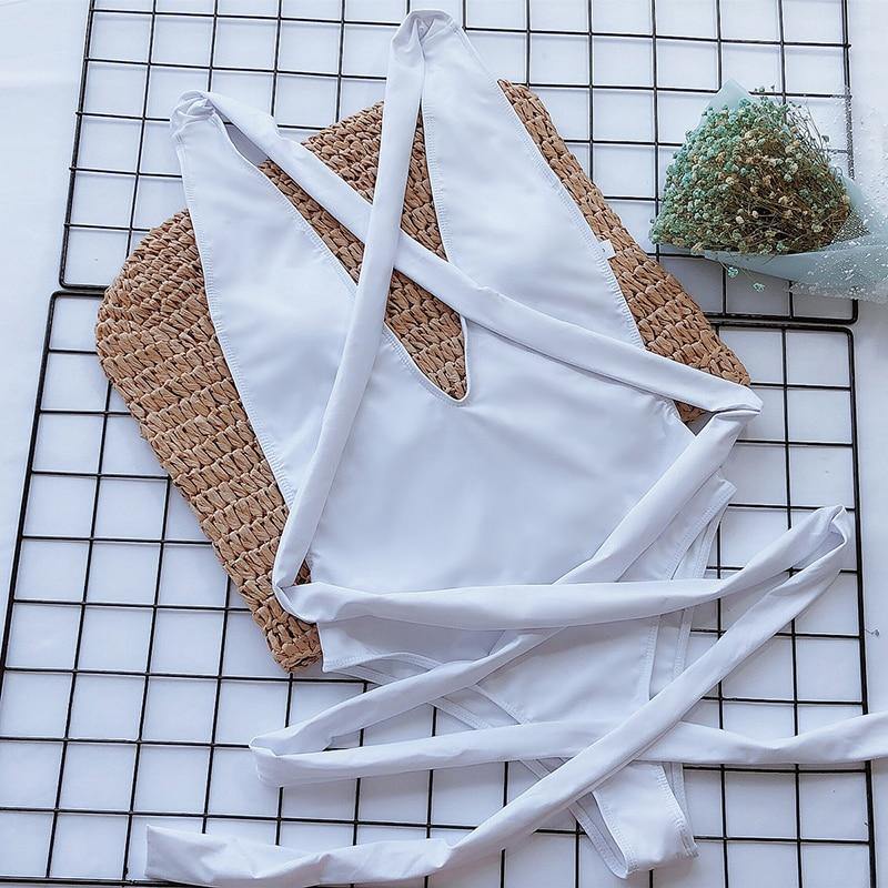 Deep V Swimsuit One Piece Swimwear Bandage White Swimsuit Beach Wear Bathing Suit Monokini The Clothing Company Sydney
