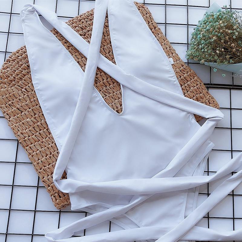 Deep V Swimsuit One Piece Swimwear Bandage White Swimsuit Beach Wear Bathing Suit Monokini The Clothing Company Sydney