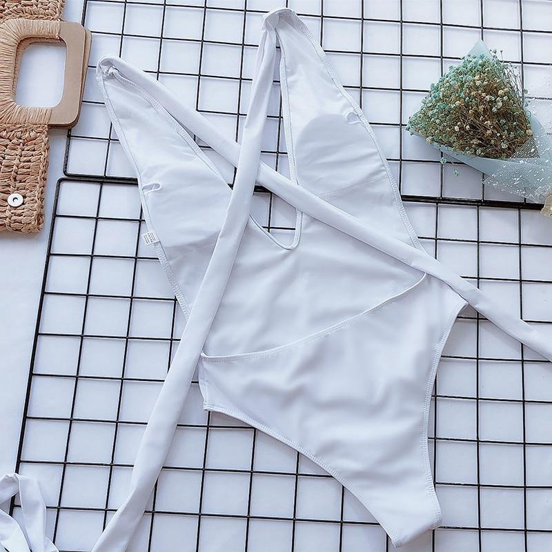 Deep V Swimsuit One Piece Swimwear Bandage White Swimsuit Beach Wear Bathing Suit Monokini The Clothing Company Sydney