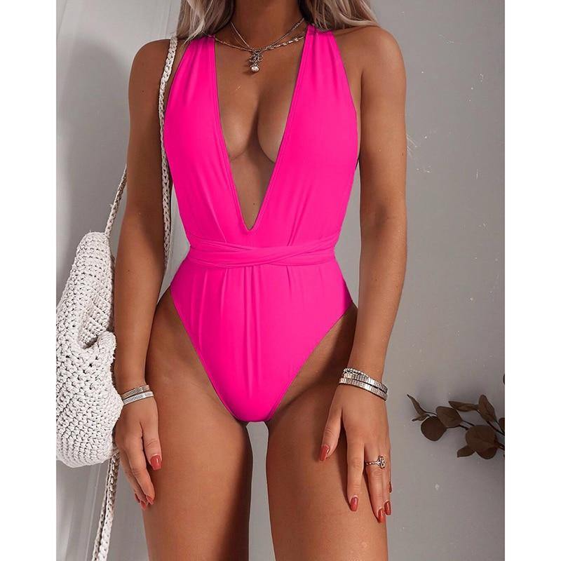 Deep V Swimsuit One Piece Swimwear Bandage White Swimsuit Beach Wear Bathing Suit Monokini The Clothing Company Sydney