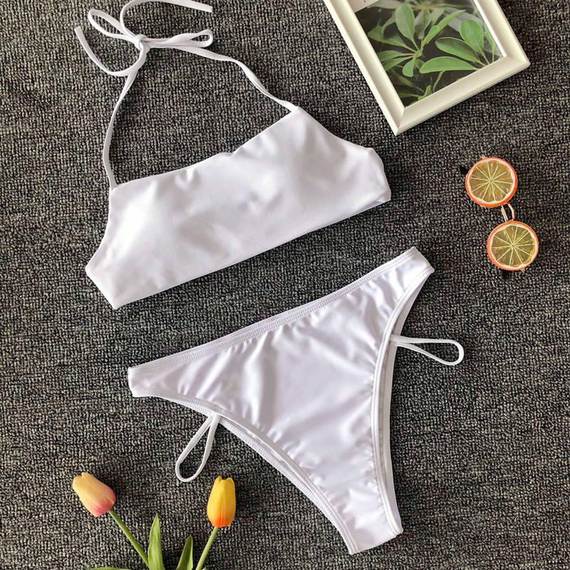 Bandeau High Waist Bikini Swimsuits Solid Swimwear White Brazilian Bathing Suit The Clothing Company Sydney