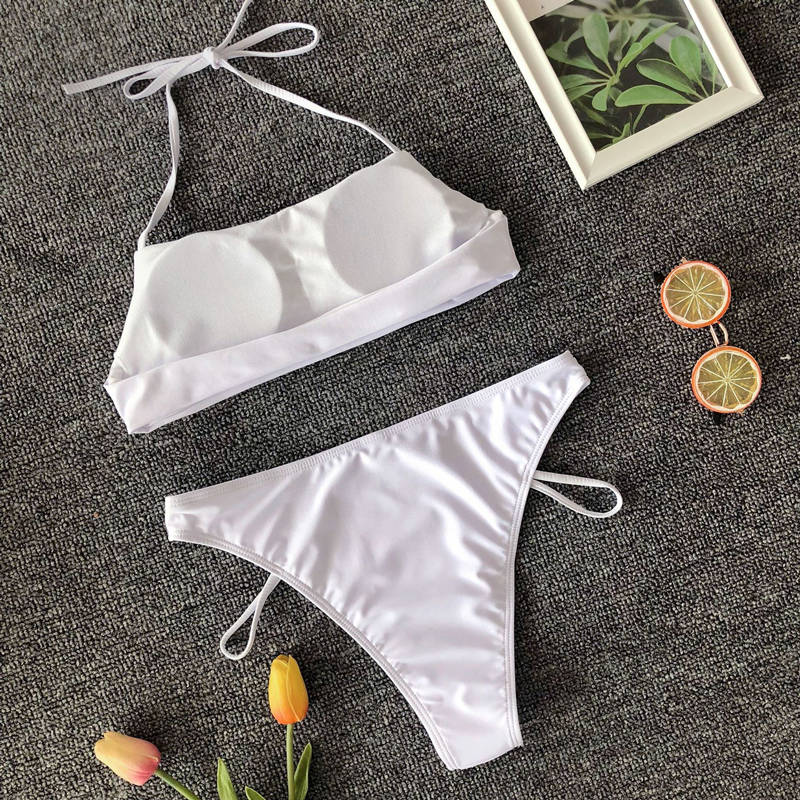 Bandeau High Waist Bikini Swimsuits Solid Swimwear White Brazilian Bathing Suit The Clothing Company Sydney